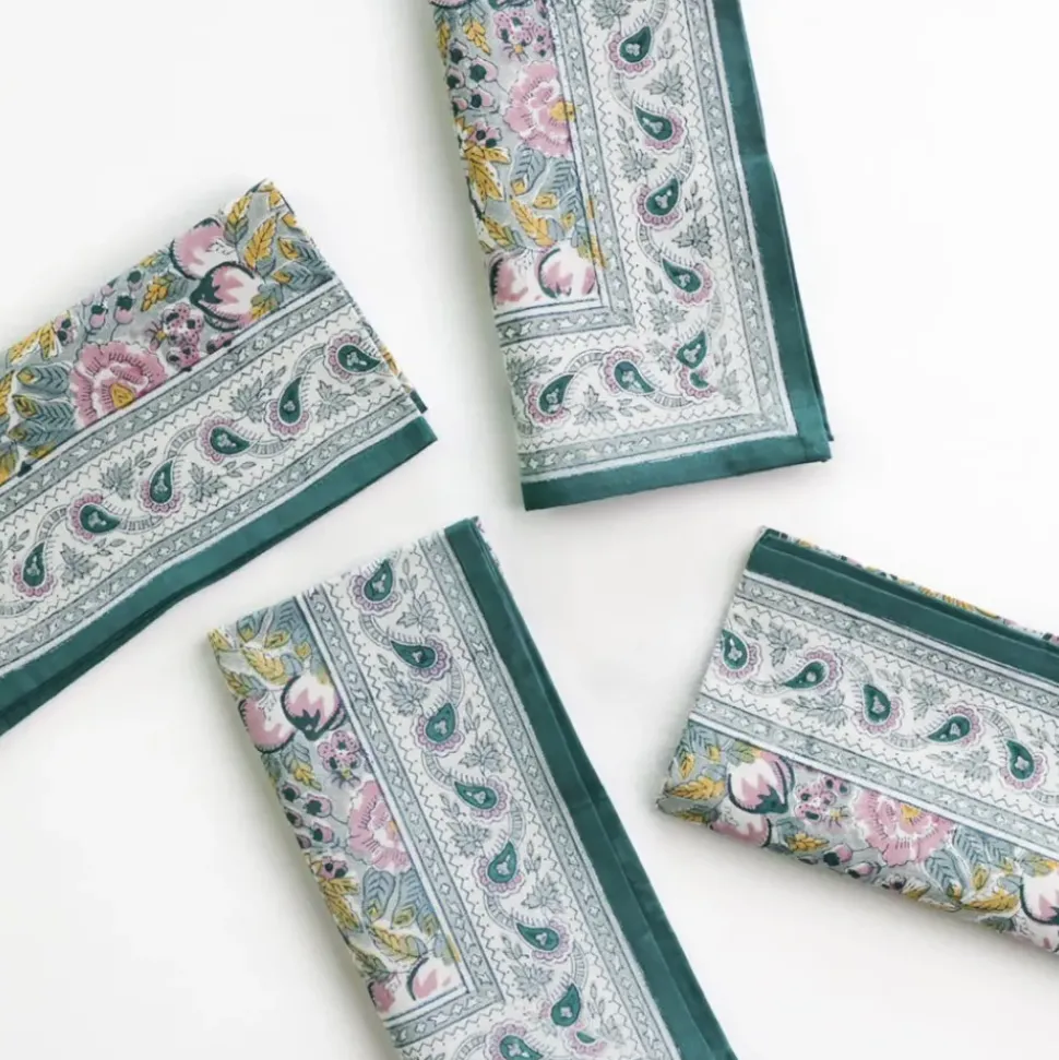 Pomegranate Garden Teal & Lilac Napkin | Set of 4