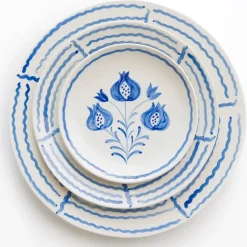 Pomegranate Trio Sketch Cobalt Blue Appetizer Plate | Set of 4