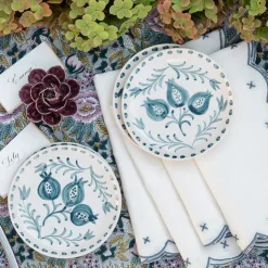 Pomegranate Trio Vine Teal Appetizer Plate | Set of 4