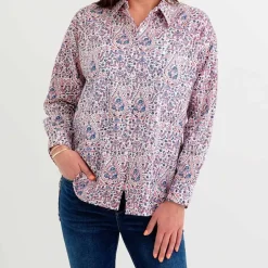 Red & Blue Paisley Button Down Blouse