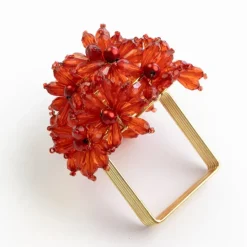 Red Bouquet Beaded Napkin Ring | Set of 4