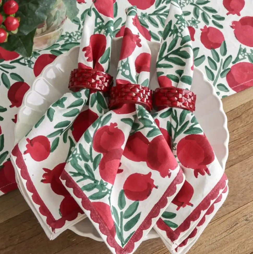 Red Round Resin Beaded Napkin Ring | Set of 4