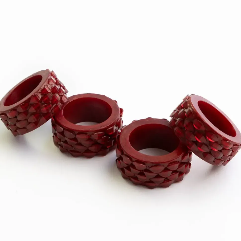 Red Round Resin Beaded Napkin Ring | Set of 4