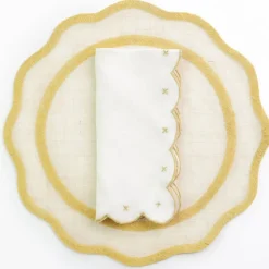 Scalloped Knot Goldenrod Embroidered Linen Napkin | Set of 4