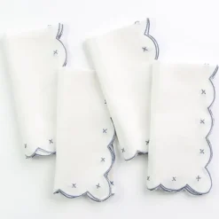 Scalloped Knot Light Blue Embroidered Linen Napkin | Set of 4