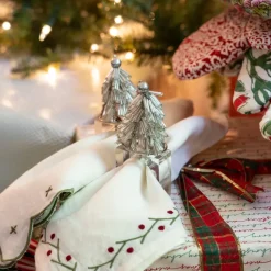 Silver Christmas Tree Beaded Napkin Ring | Set of 4