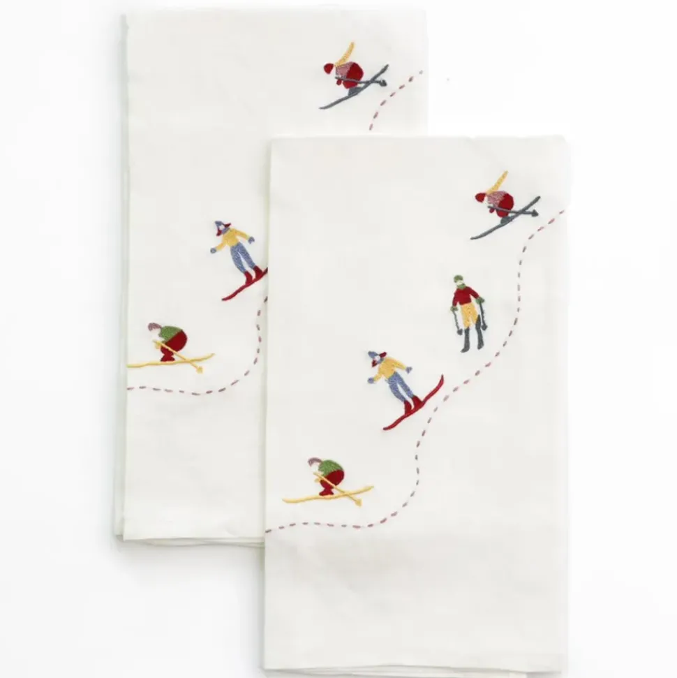 Skiers Embroidered Linen Tea Towels