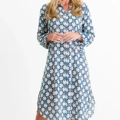 Starburst Flower Navy Shifty Shirtdress