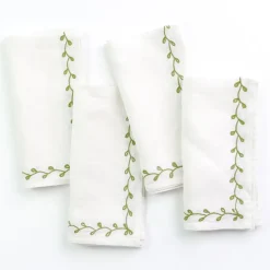 Twig & Bud Moss Embroidered Linen Napkin | Set of 4