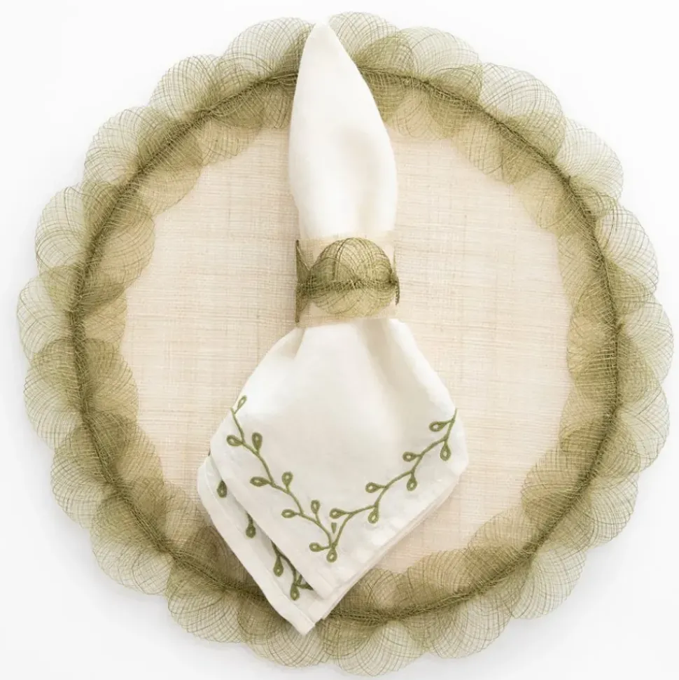 Twig & Bud Moss Embroidered Linen Napkin | Set of 4