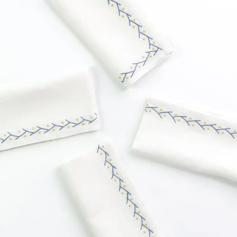 Twig & Dot Navy & Yellow Embroidered Linen Napkin | Set of 4