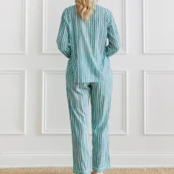 Watercolor Green Stripe Pajama Set