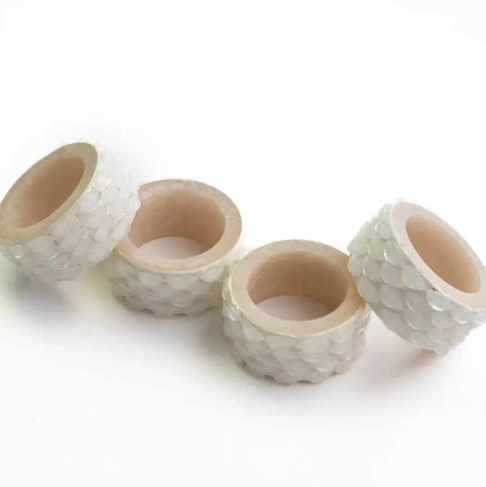 White Round Resin Beaded Napkin Ring | Set of 4