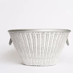 White Wicker and Aluminum Ice Bucket with Handles