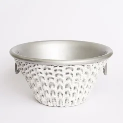 White Wicker and Aluminum Ice Bucket with Handles