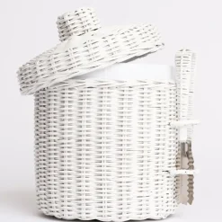 White Wicker Lidded Ice Bucket