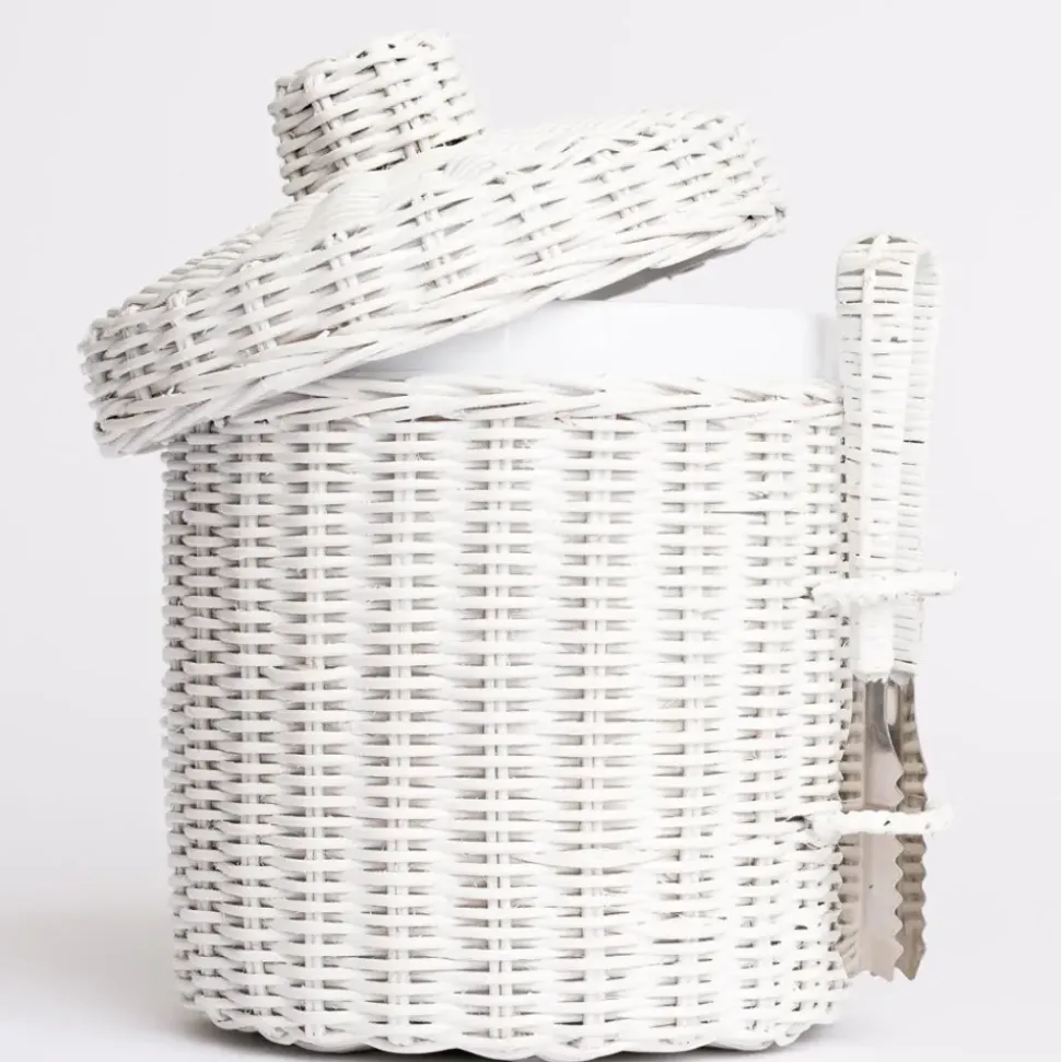 White Wicker Lidded Ice Bucket