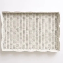 White Wicker Scalloped Rectangle Tray