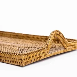 Woven Rattan Tray with Rainbow Handle