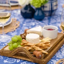 Woven Rattan Tray with Rainbow Handle
