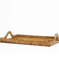 Woven Rattan Tray with Rainbow Handle