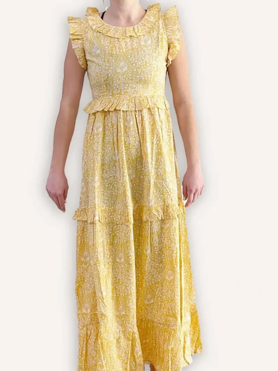 Yellow Paisley Flounce Sleeve Dress