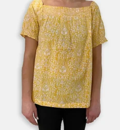 Yellow Paisley Puff Short Sleeve Blouse